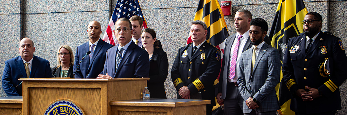 Attorney General Anthony Brown  leads a multi-agency press conference on February 27.